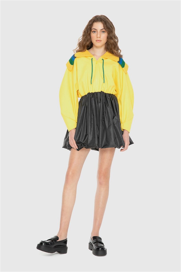 MANI MANI - Triko Yaka Detayli Yağmurluk Garnili Mini Elbise