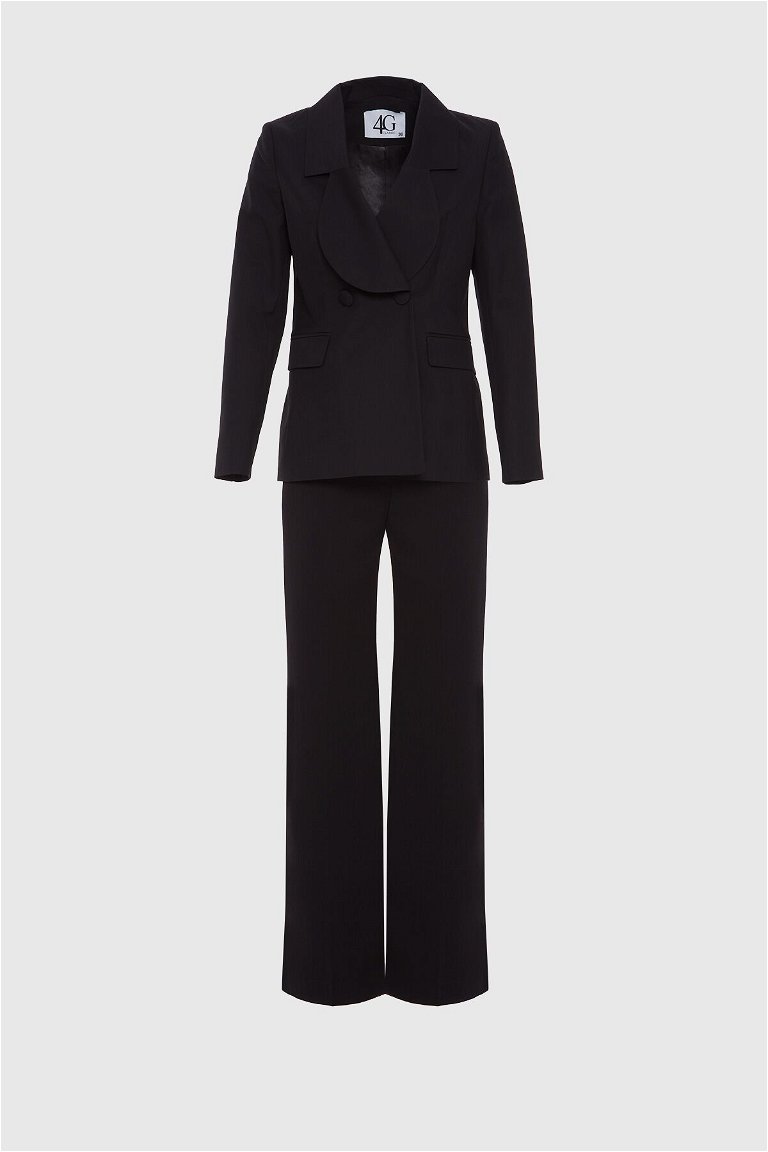 4G CLASSIC - Palazzo Pantolonlu Çift Düğmeli Siyah Takım Elbise