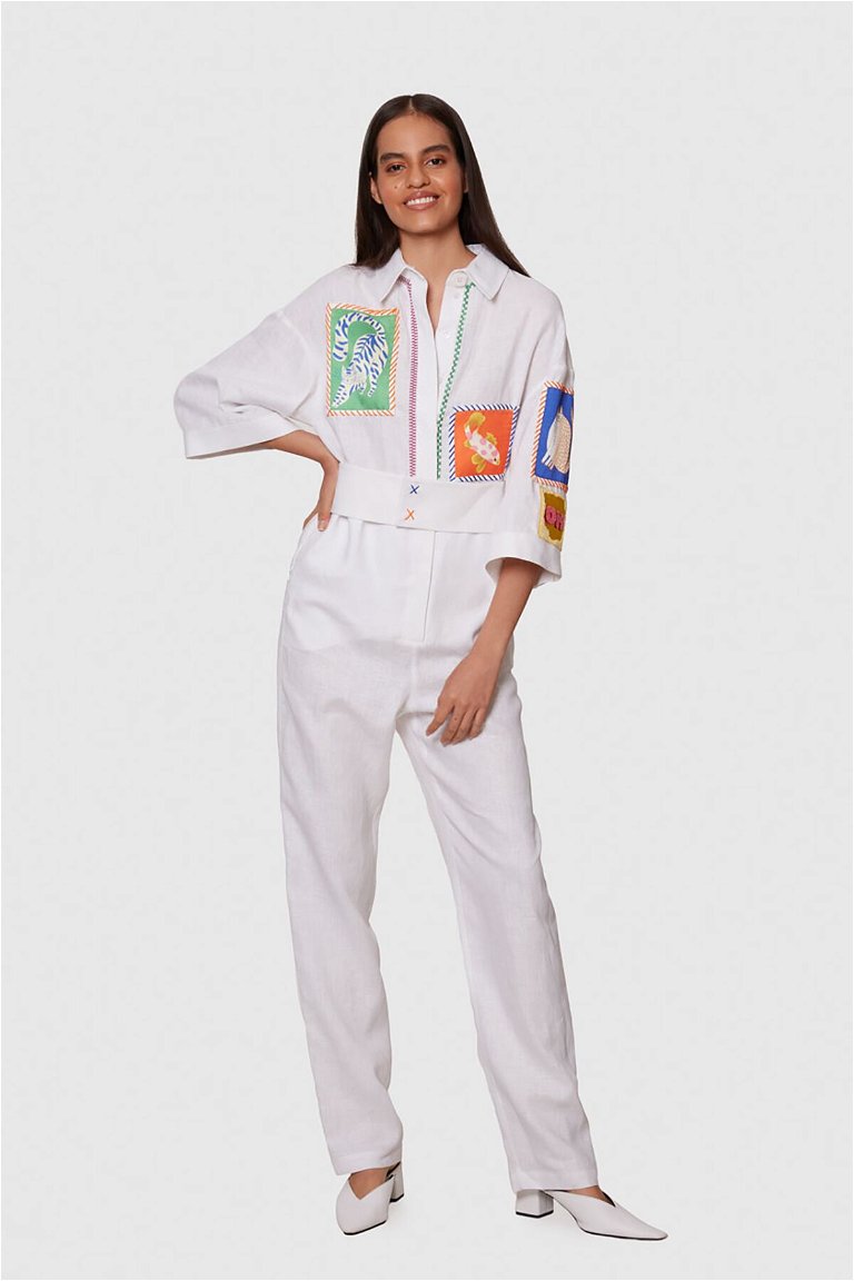 MANI MANI - Embroidered White Linen Jumpsuit