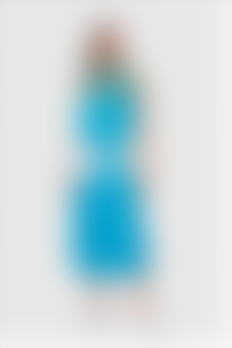 Net Detailed Blue Midi Dress