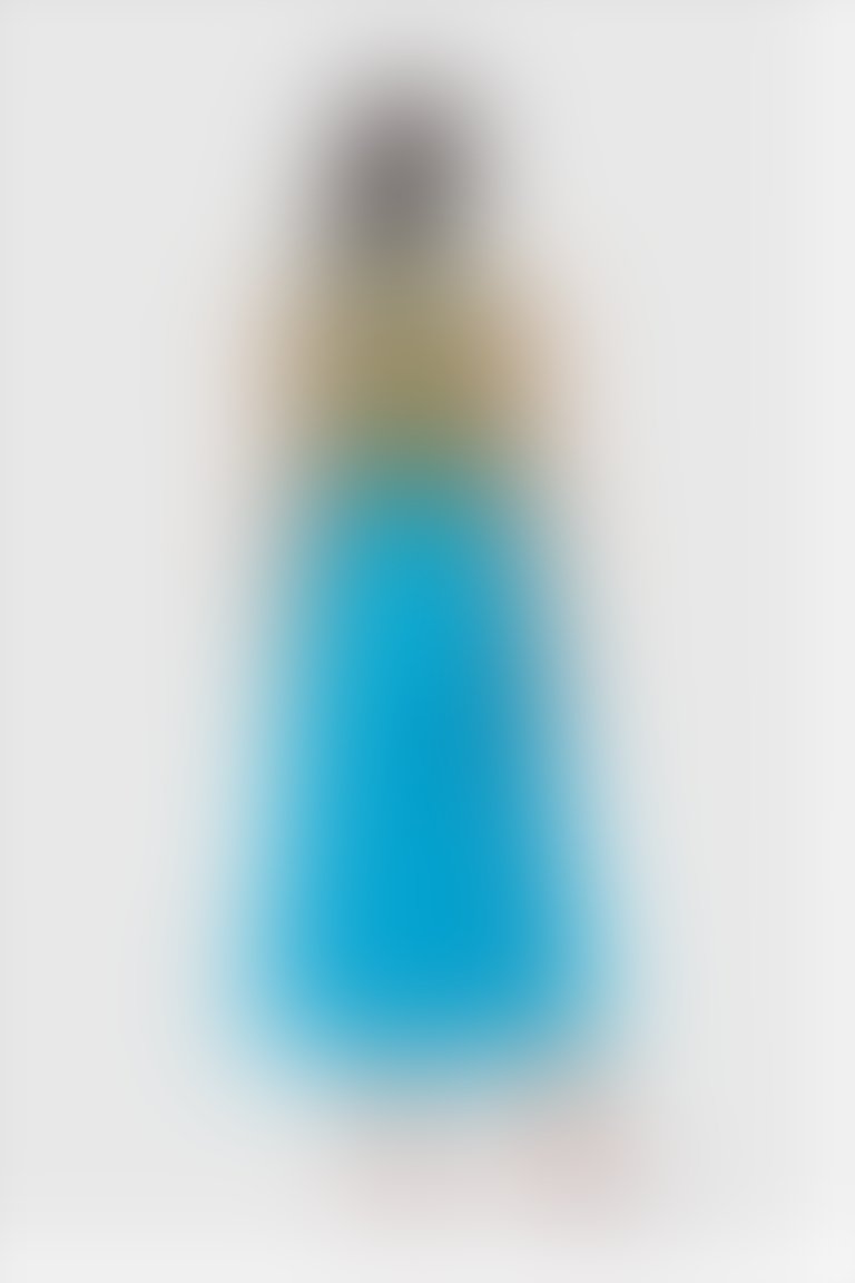 File Detaylı Midi Mavi Elbise