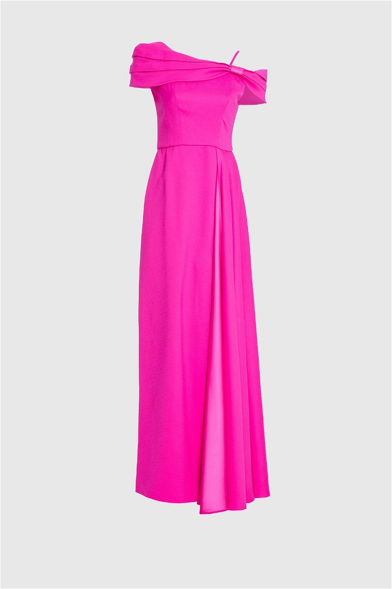 GIZIA - One-Shoulder Feathered Detailed Pink Long Evening Dress