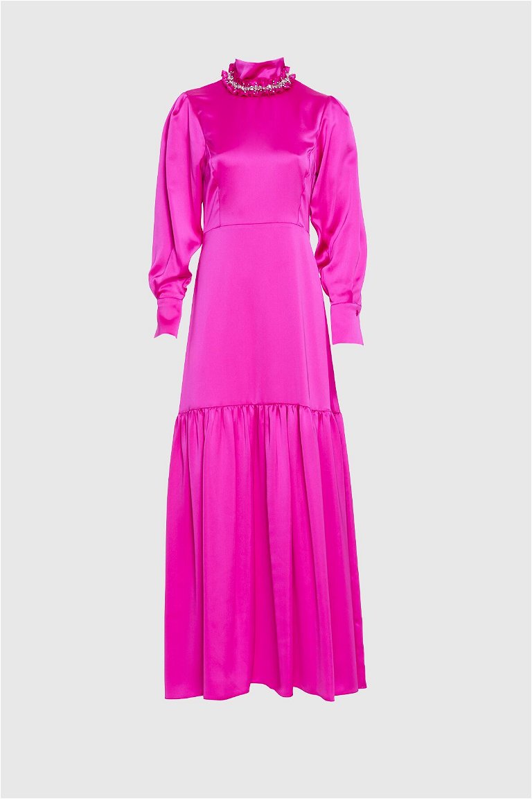 GIZIA - Embroidered Flowy Long Pink Dress