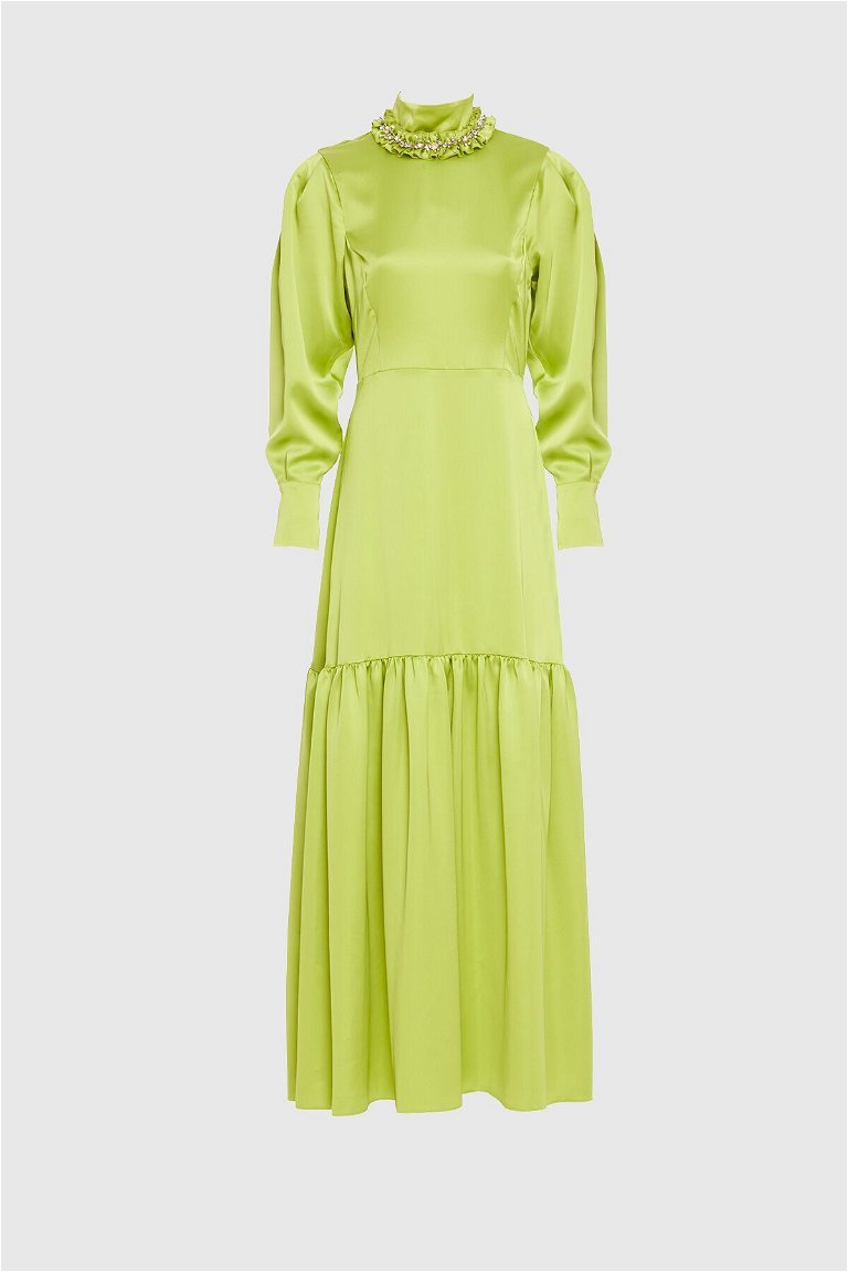GIZIA - Embroidered Flowy Long Green Dress