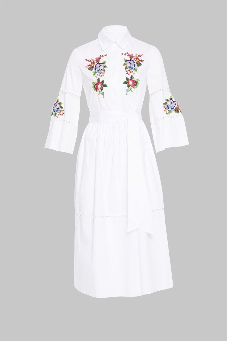 GIZIA - Embroidered Detailed Long White Dress