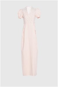GIZIA - V Neck Stone Pearl Embroidered Long Pink Evening Dress