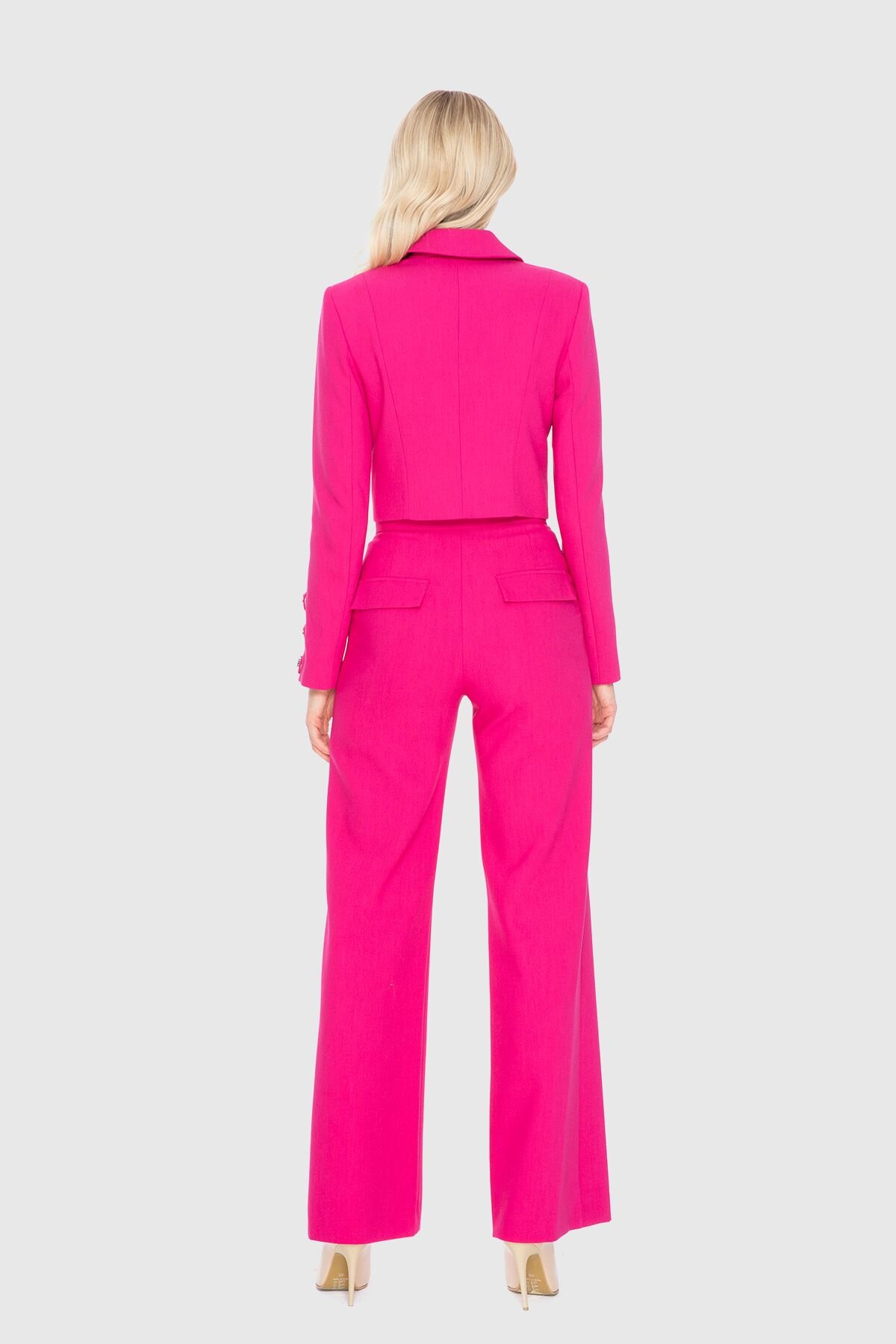 Bow Detailed Crop Pink Jacket