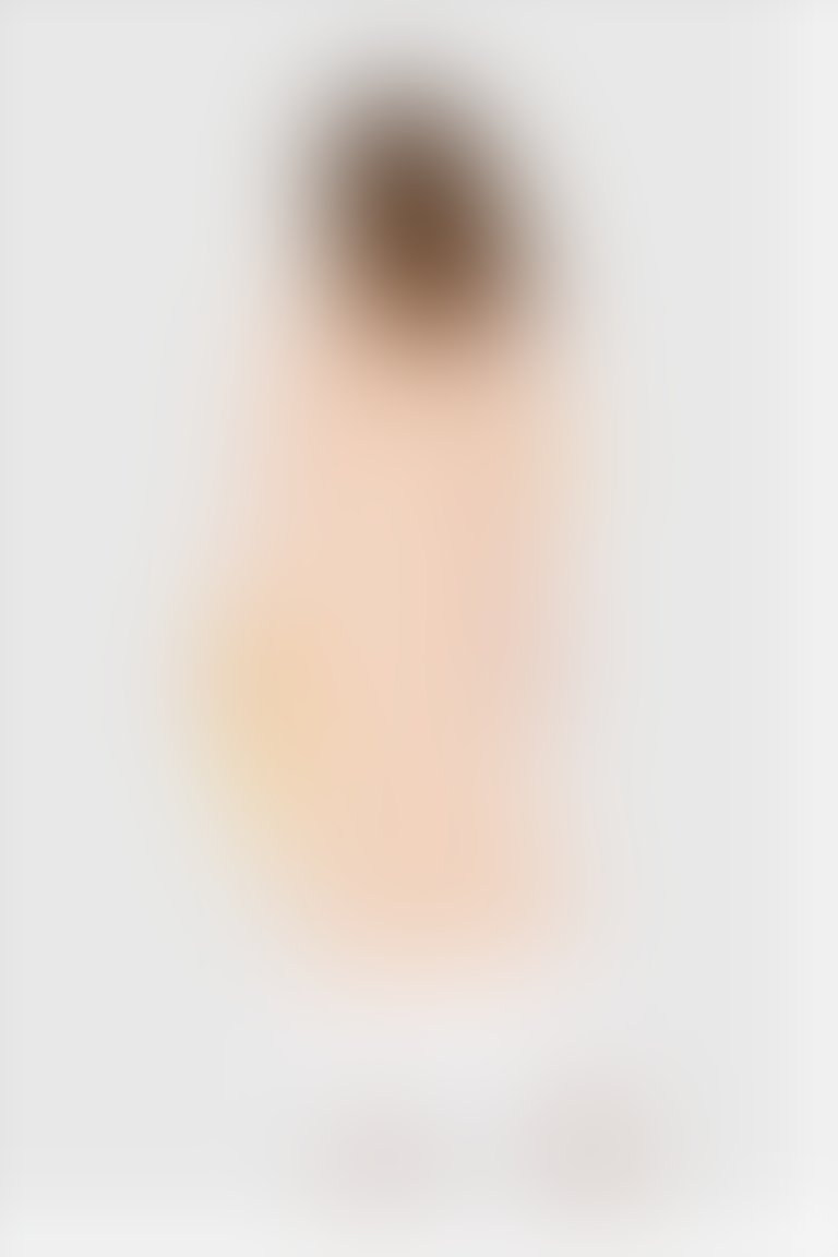 Bağlama Detaylı Pilise Şeritli Turuncu Elbise