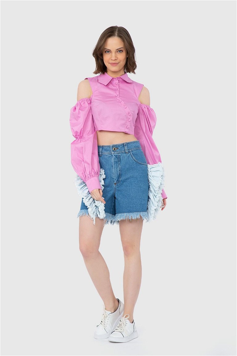 MANI MANI - Ruffle Detailed And Embroidered Jean Shorts