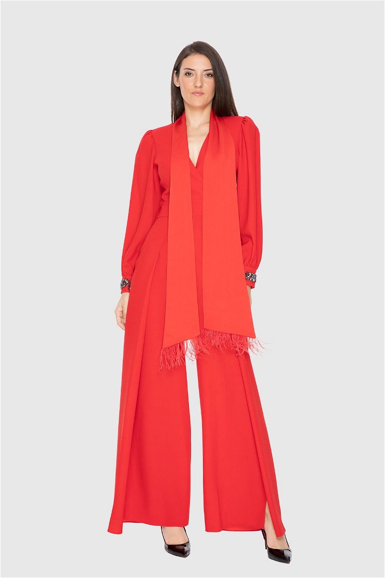 GIZIA - Stone Detailed Red Jumpsuit