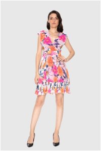 KIWE - Pleated Mini Ecru Dress With Floral Pattern Belt