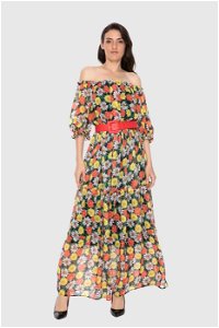 KIWE - Floral Patterned Long Dress With Off Shoulder Belt