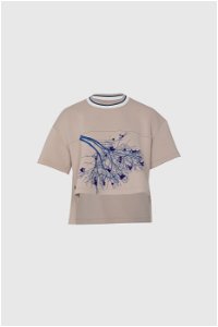 GIZIA - Printed Embroidered Detailed Bej T-Shirt