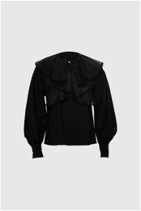 GIZIA - Organze Volan Yakalı İşleme Ve Dantelli Siyah Bluz