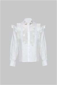 GIZIA - Ruffle Detailed Embroidered White Blouse