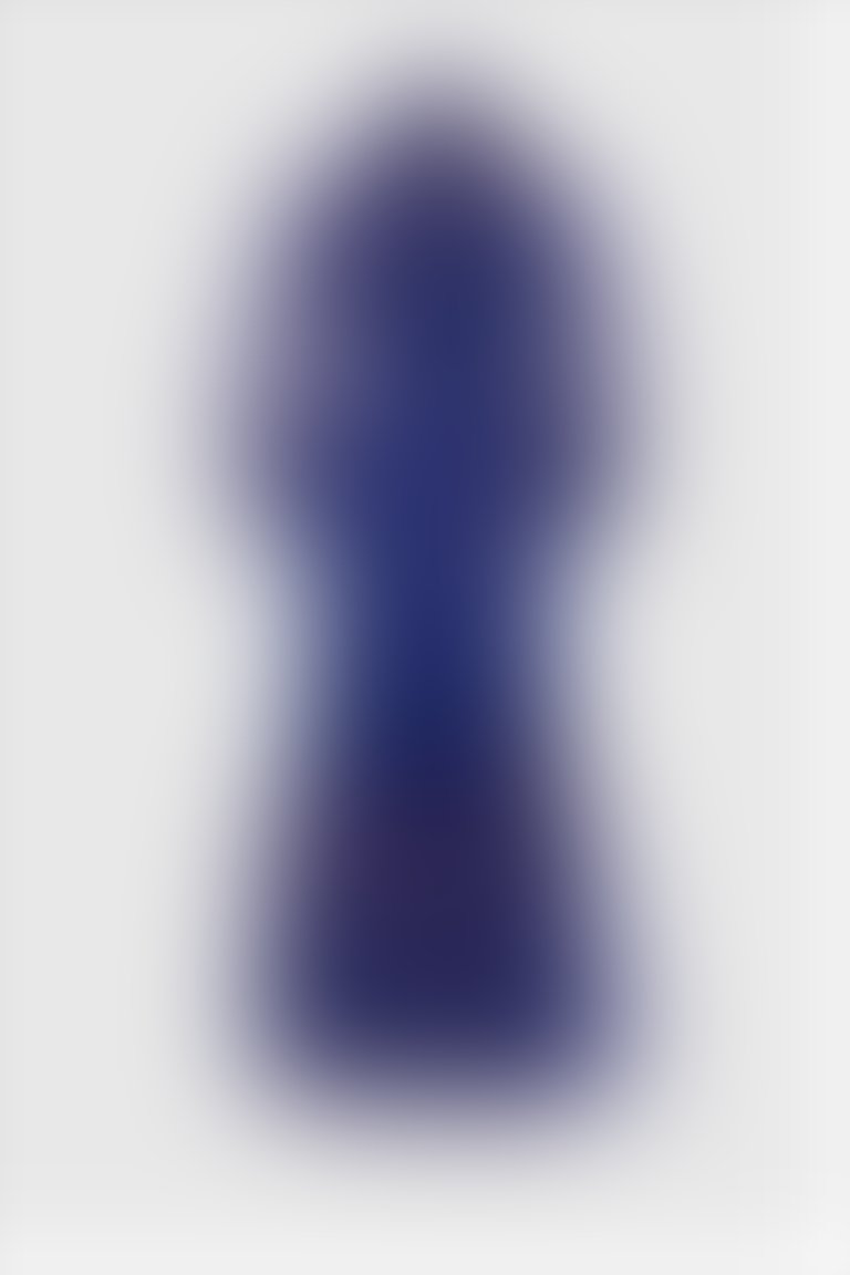 Transparan Detaylı Lacivert Desenli Uzun Elbise