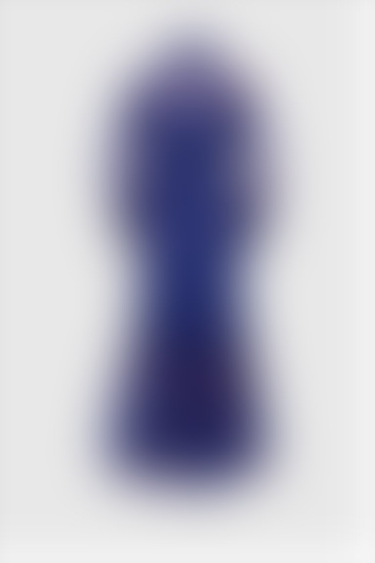 Transparan Detaylı Lacivert Desenli Uzun Elbise