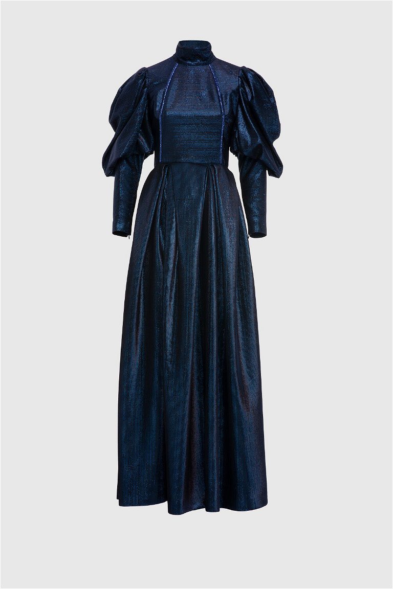 GIZIA - Sim Detaylı Lacivert Uzun Abiye Elbise