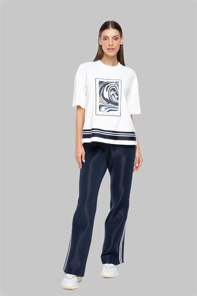 GIZIA SPORT - Printed Embroidered Detailed Ecru T-Shirt
