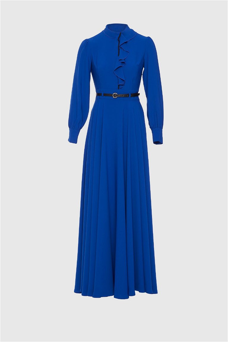 KIWE - Belt Detailed Navy Blue Long Dress