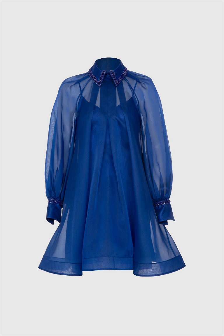 GIZIA - Transparan Detaylı Lacivert Mini Elbise