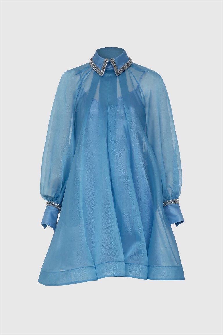 GIZIA - Transparan Detaylı Mavi Elbise
