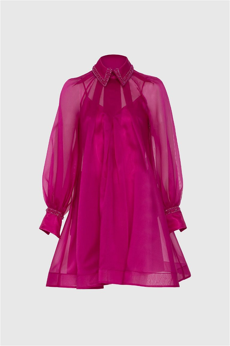 GIZIA - Transparent Detailed Fuchsia Mini Dress
