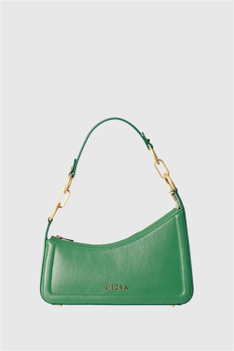 GIZIA - Asymmetrical Green Baguette Bag With Logo