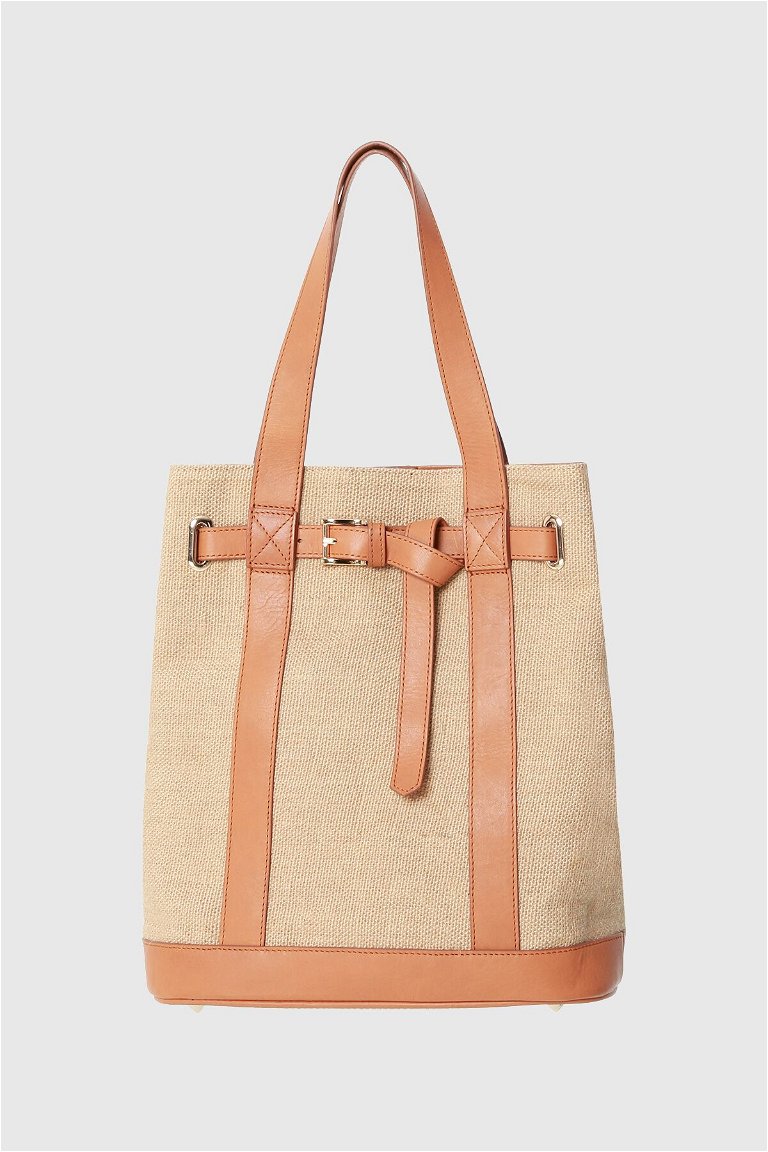 GIZIA - Leather Detailed Straw Look Bag