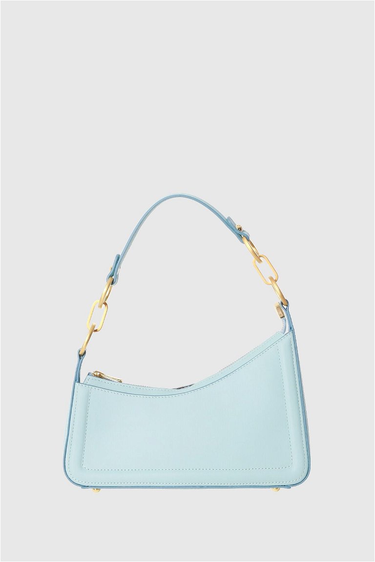 GIZIA - Asymmetrical Blue Baguette Bag With Logo