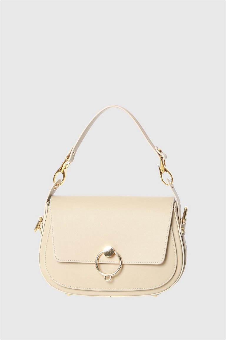 GIZIA - Buckle Detailed Beige Leather Bag