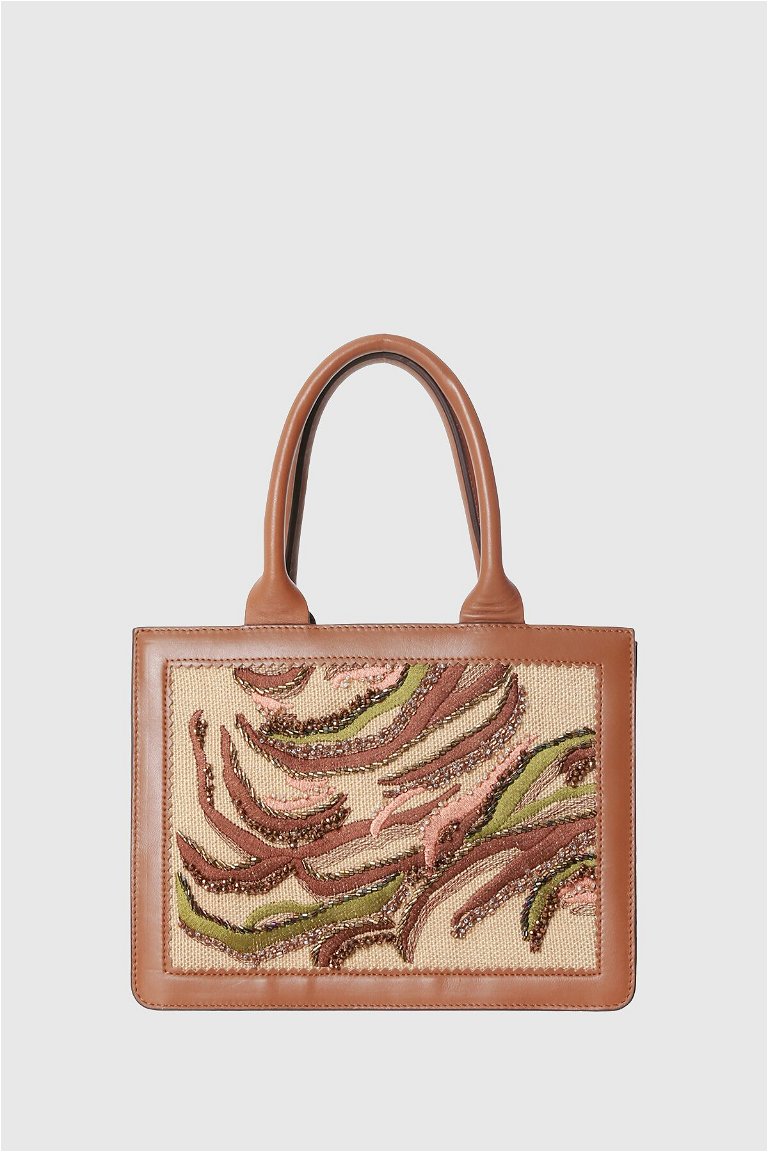 GIZIA - Embroidery Detailed Leather Framed Tote Bag