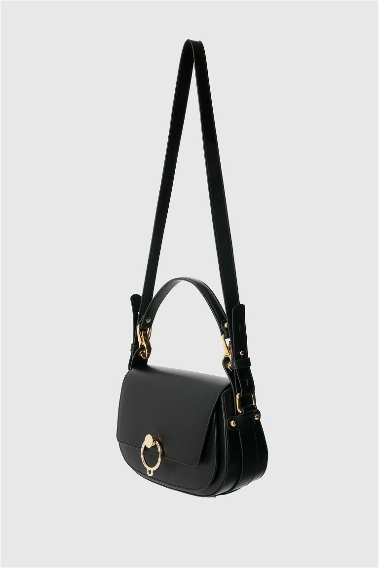 GIZIA - Buckle Detailed Black Leather Bag