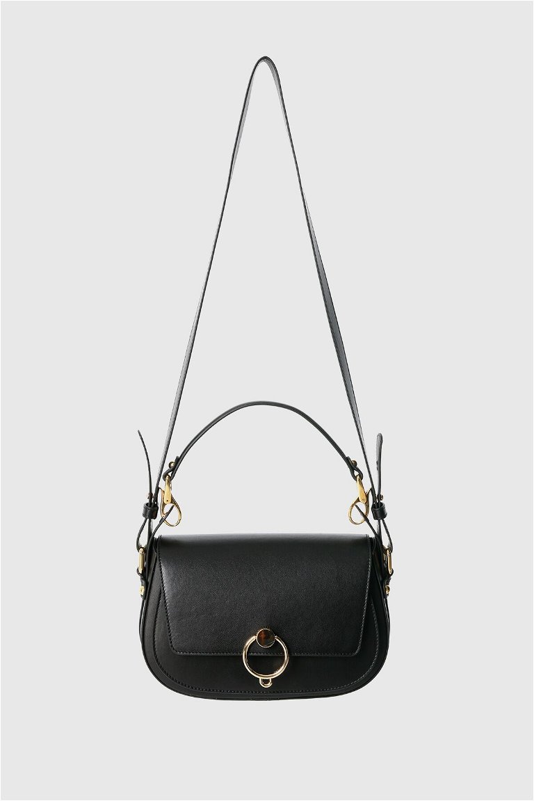 GIZIA - Buckle Detailed Black Leather Bag