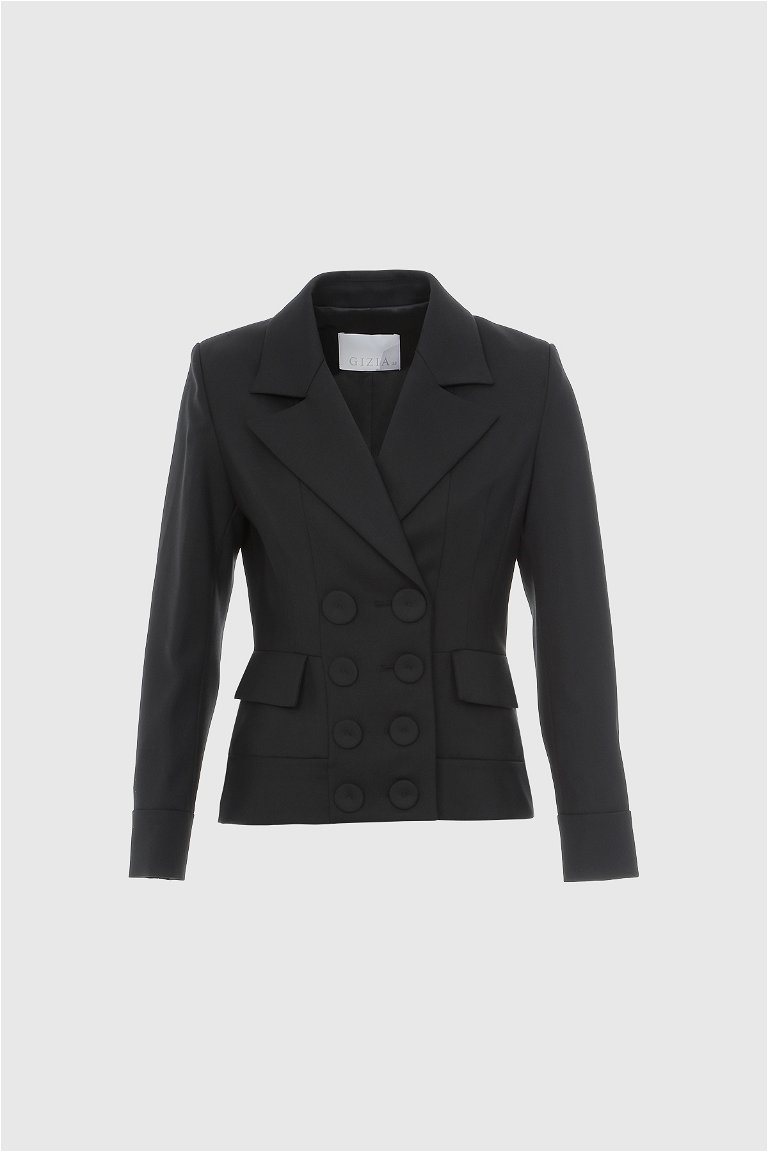 GIZIA - Button Detailed Wool Black Fabric Jacket