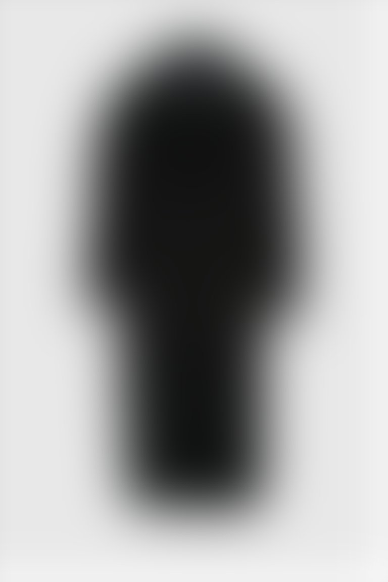 Triko Detaylı Düşük Kol Uzun Siyah Kaşe Kaban