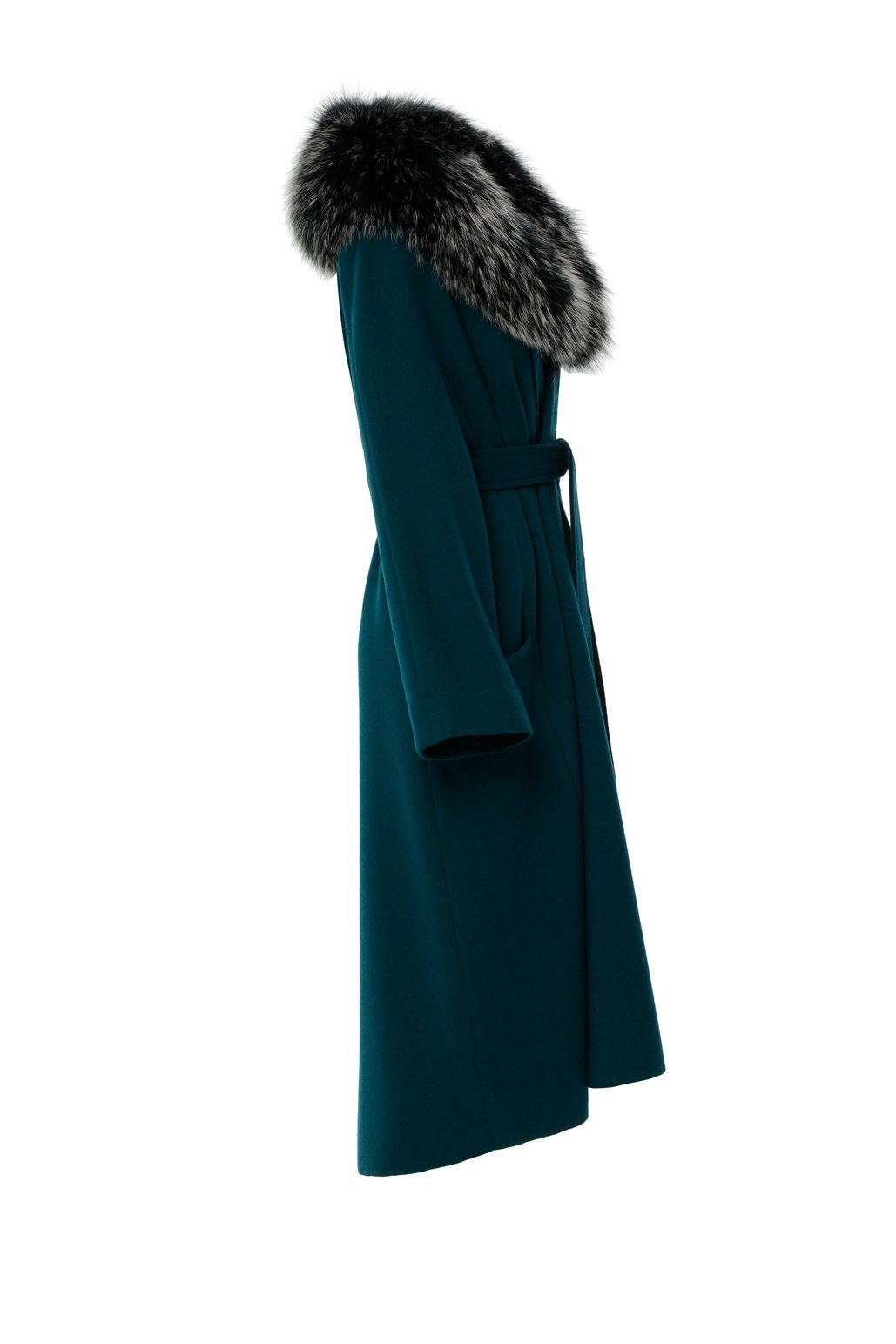 Fur Collar Detailed Cachet Green Coat