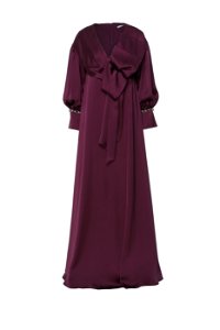 GIZIA - Bow Detailed V Neck Flowy Long Purple Evening Dress