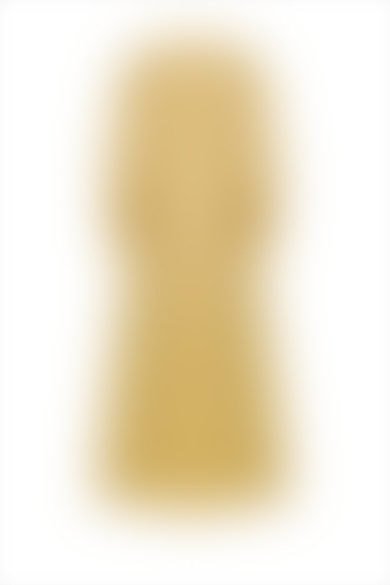 Fiyonk Detaylı V Yaka Dökümlü Uzun Sarı Abiye Elbise