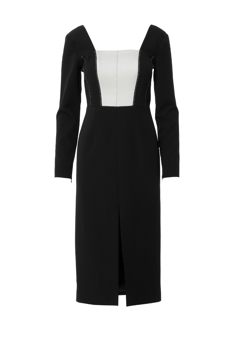 4G CLASSIC - فستان أسود متوسط الطول مزين بفتحة