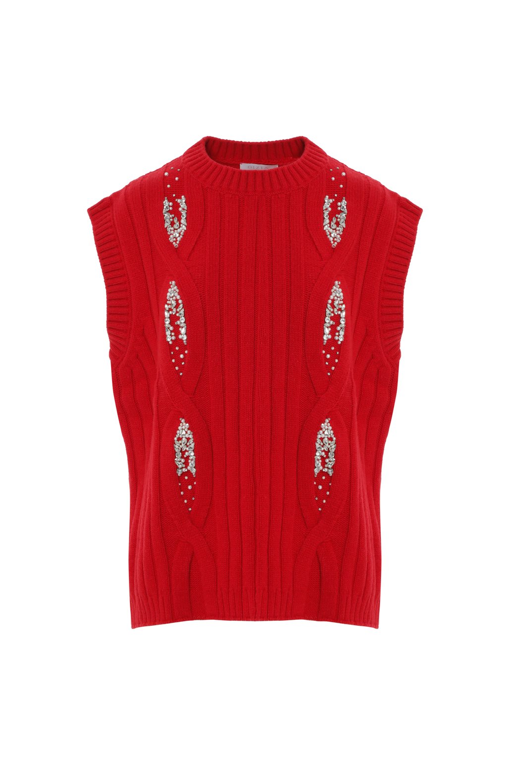Stone Embroidered Detail Red Knitwear Sweater