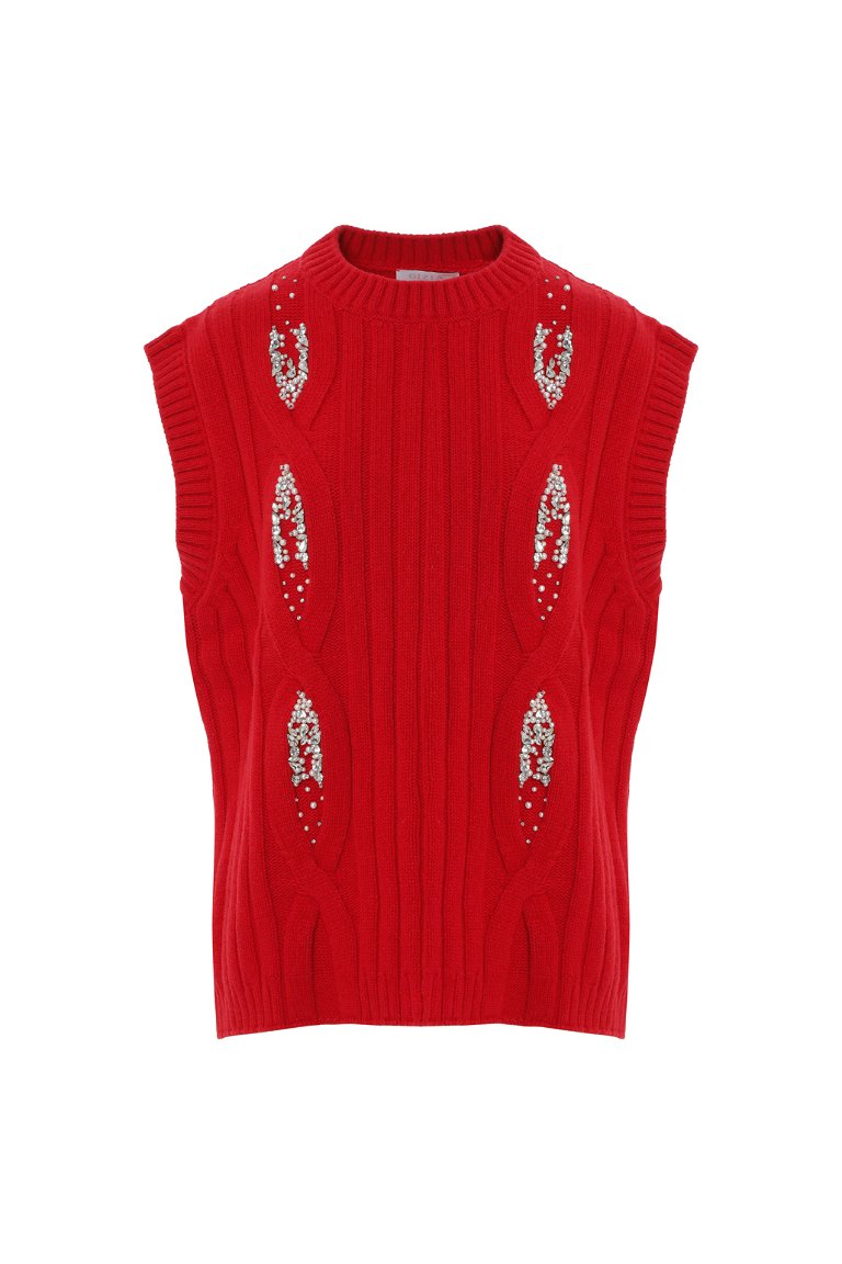 GIZIA - Stone Embroidered Detail Red Knitwear Sweater