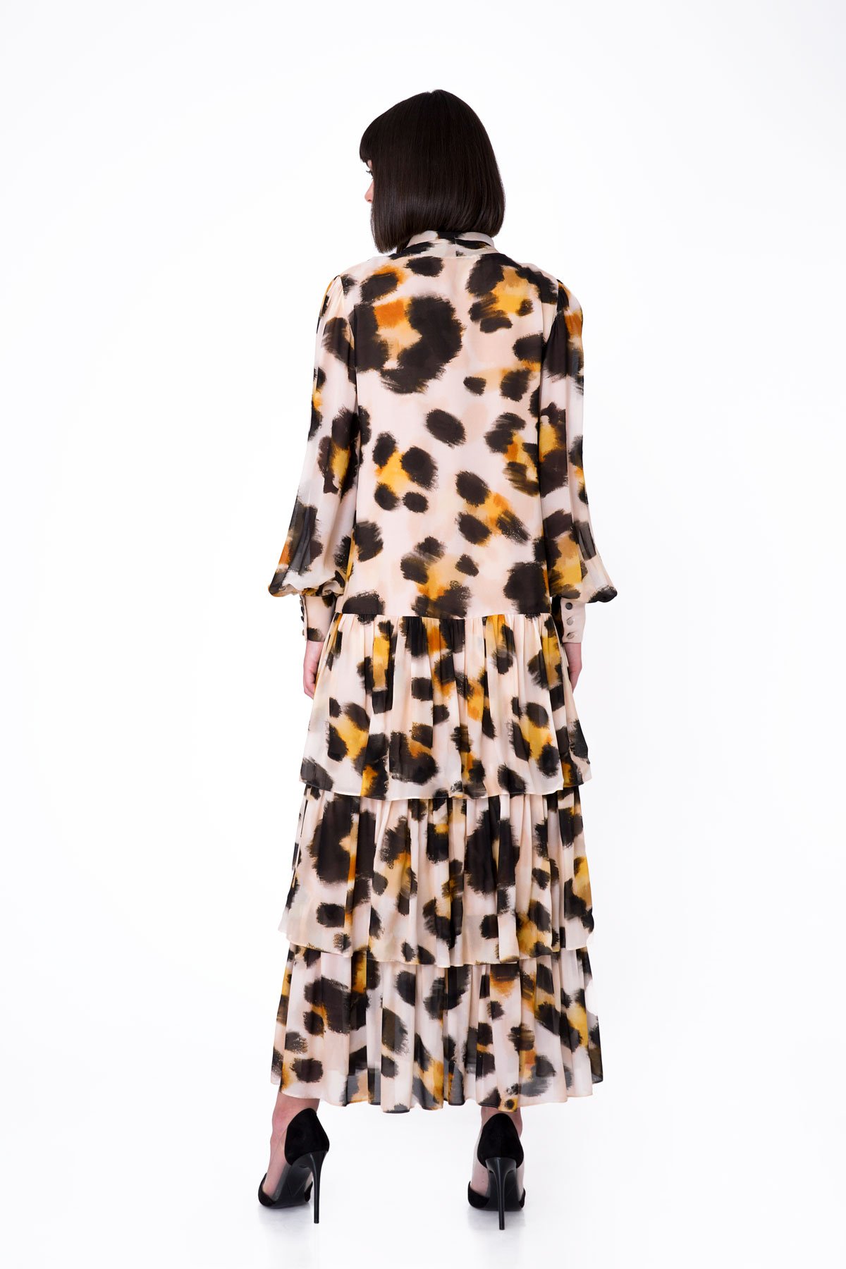 فستان شيفون طويل بتصميم الربط على العنق بنقشة جلد الفهد
