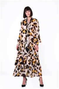 GIZIA - Leopard Print Long Chiffon Dress With Neck Tie Detail