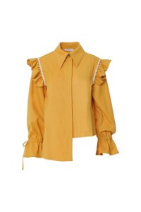 GIZIA - Asymmetrical Cut Yellow Shirt with Flywheel Detail on the Sleeves