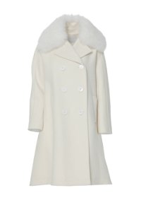 GIZIA - Ecru Cachet Coat with Fur Collar