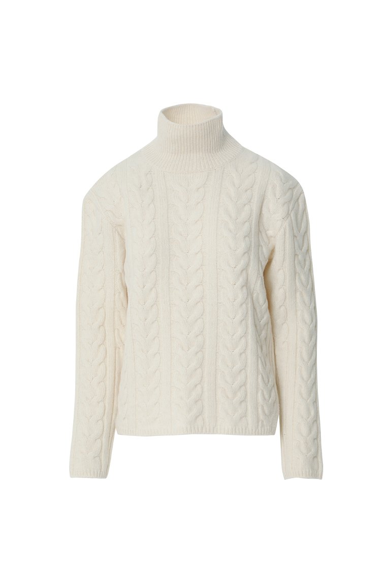 GIZIA - Braided Turtleneck Ecru Knitwear Sweater