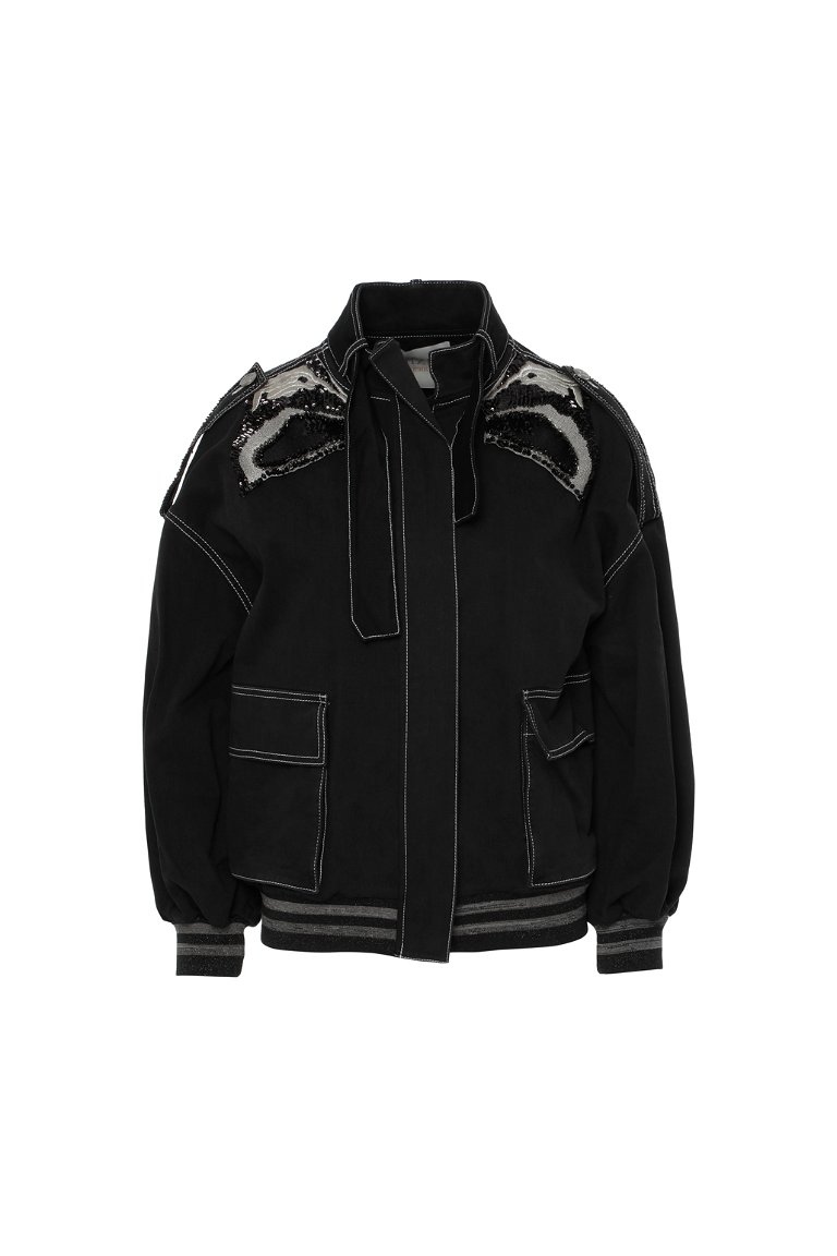 GIZIA - Faux Fur Detailed Oversize Black Jacket