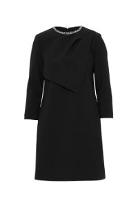 GIZIA - Embroidered Collar Front Pleat Piece Mini Black Dress