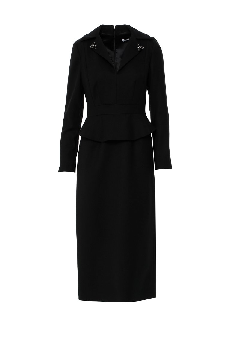 GIZIA - Embroidered Detailed Midi Length Black Cocktail Dress